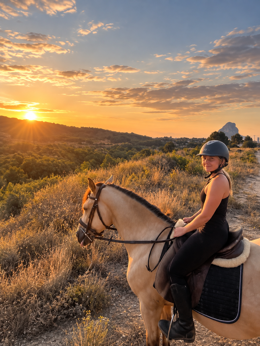 Elle riding at golden hour above the valley